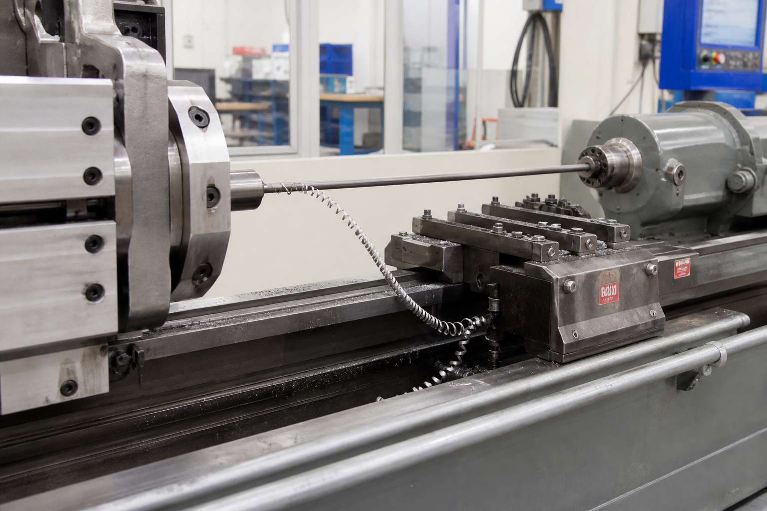 Hook broach pulled through a steel tube on a long horizontal machine