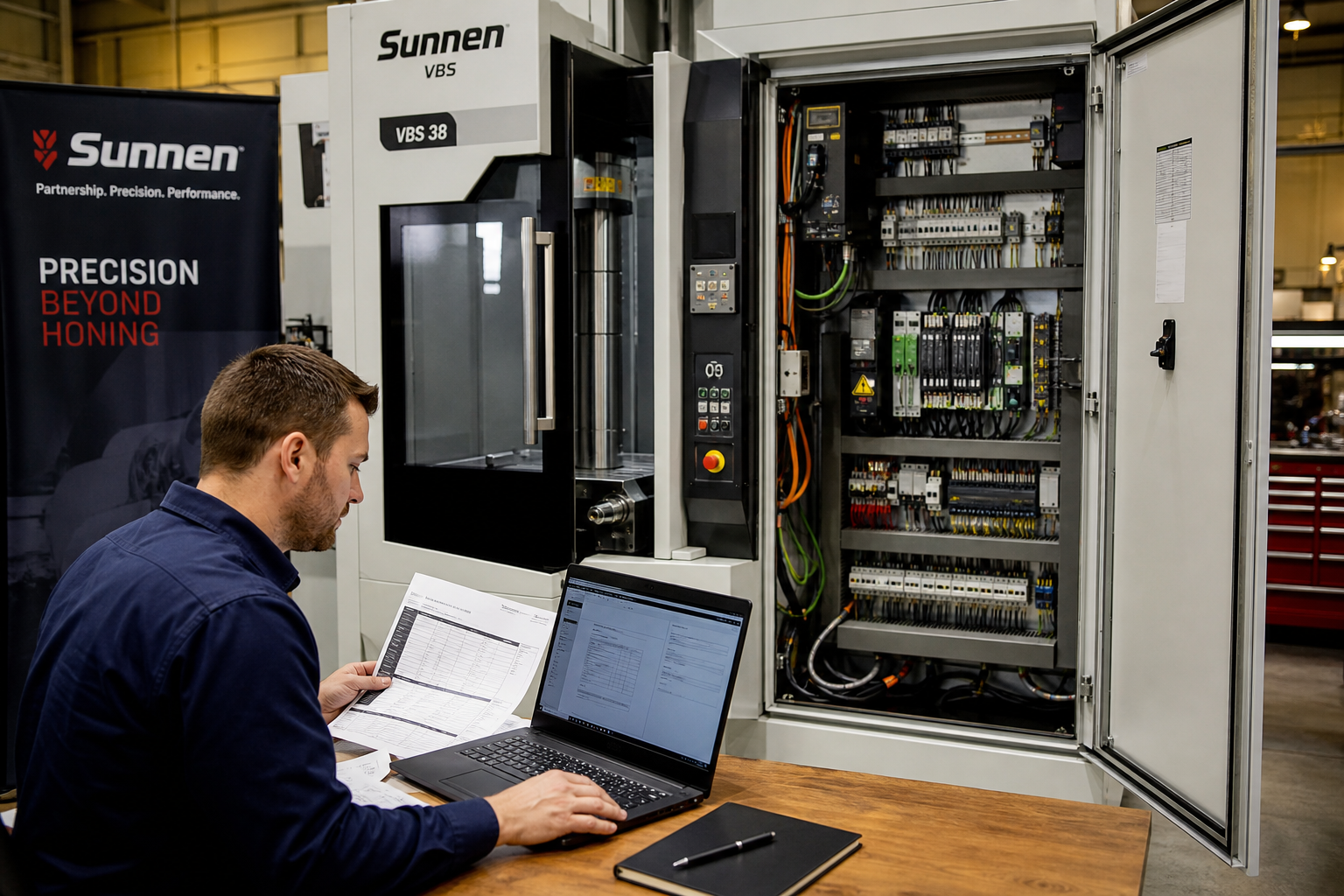 Purchasing engineer reviewing broaching machine quotes