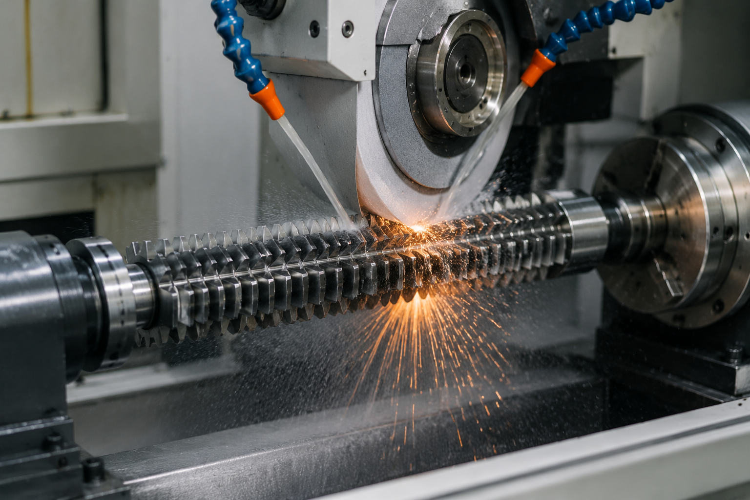 Spline broach being ground on a CNC tool grinder
