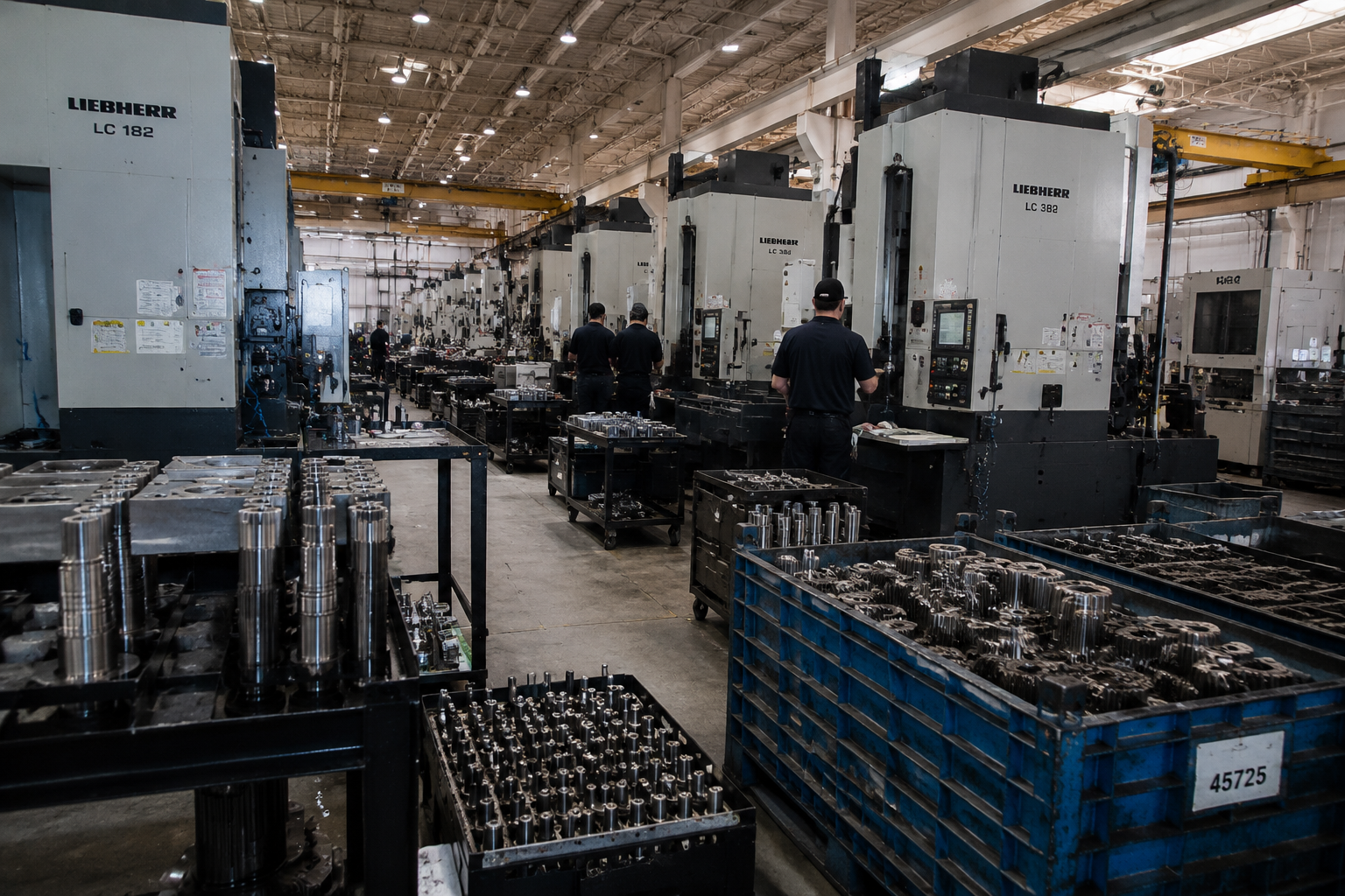 Contract broaching shop floor with rows of machines