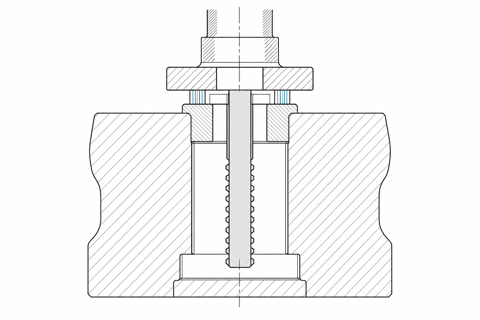 Keyway broaching setup with guide bushing and shims