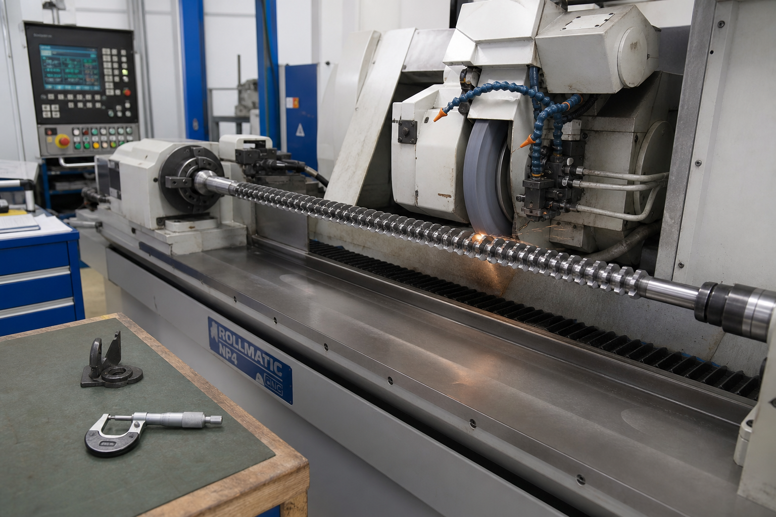 Spline broach being reground on a CNC tool grinder