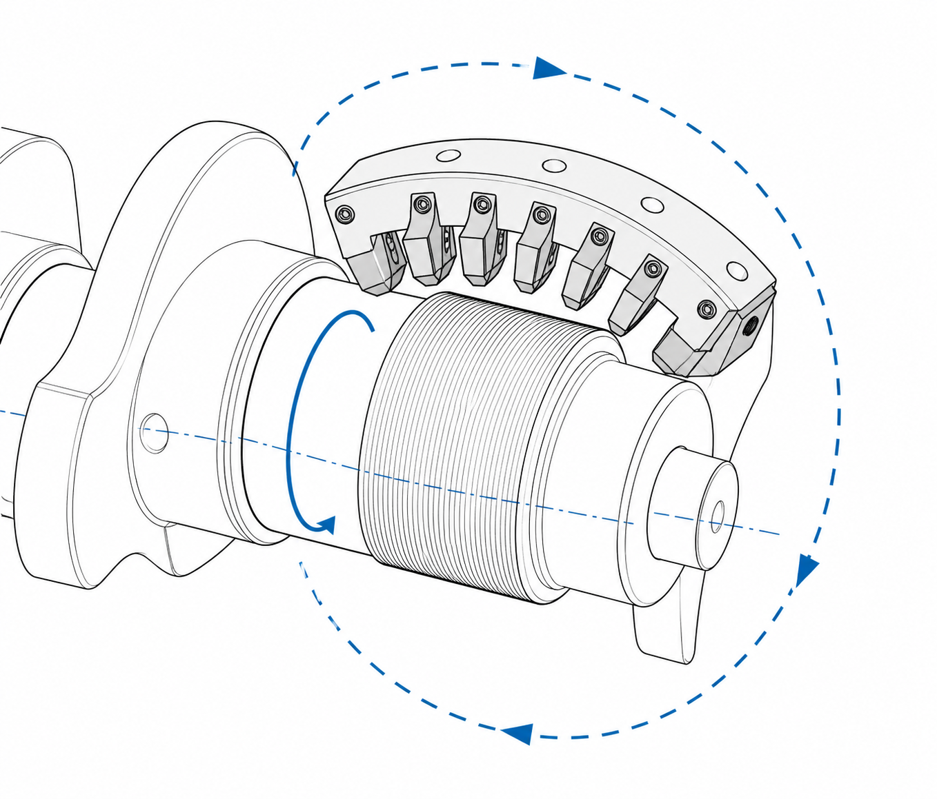 Turn broaching principle: rotating journal and orbital cutter path