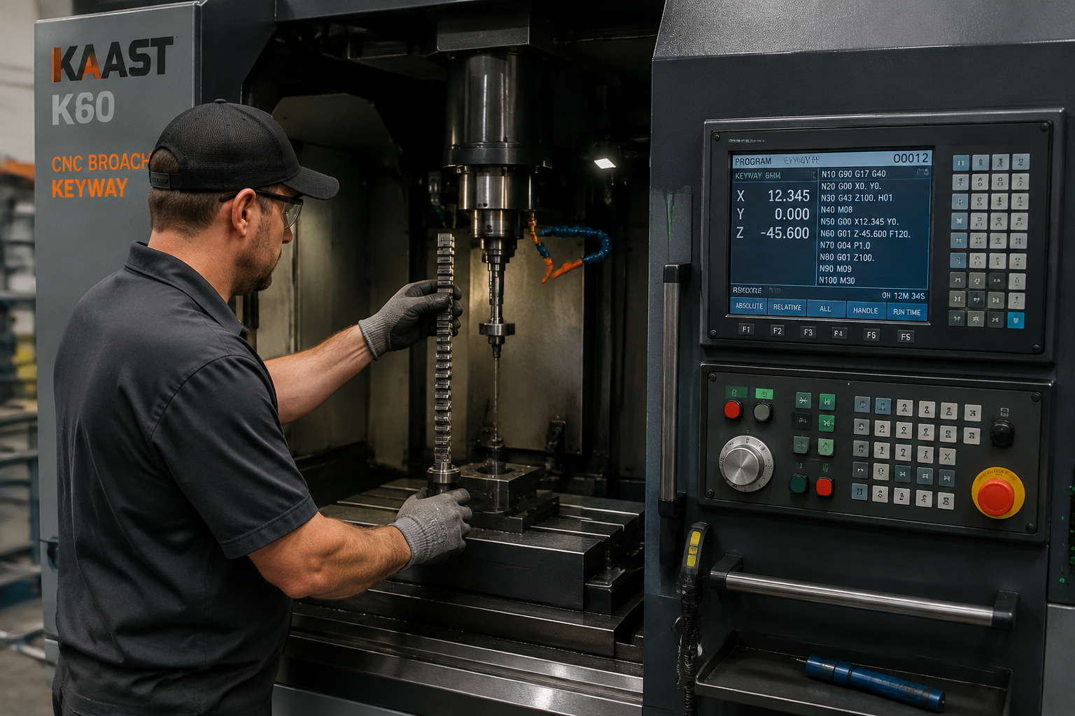 Operator performing quick broach changeover on a CNC machine