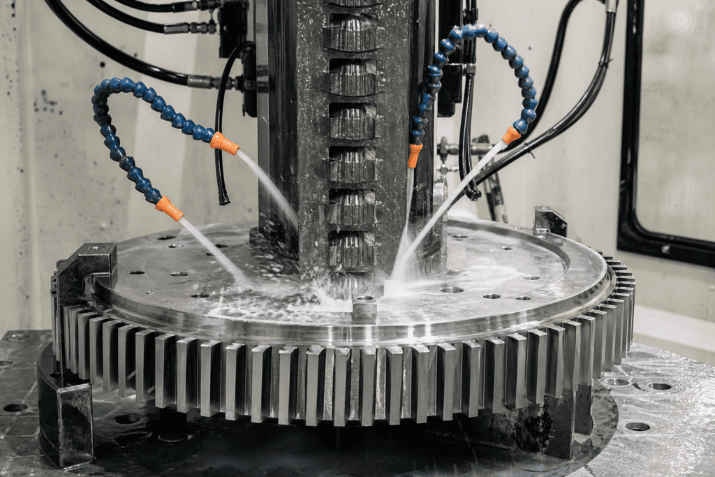 Fir-tree broach cutting a nickel superalloy turbine disc