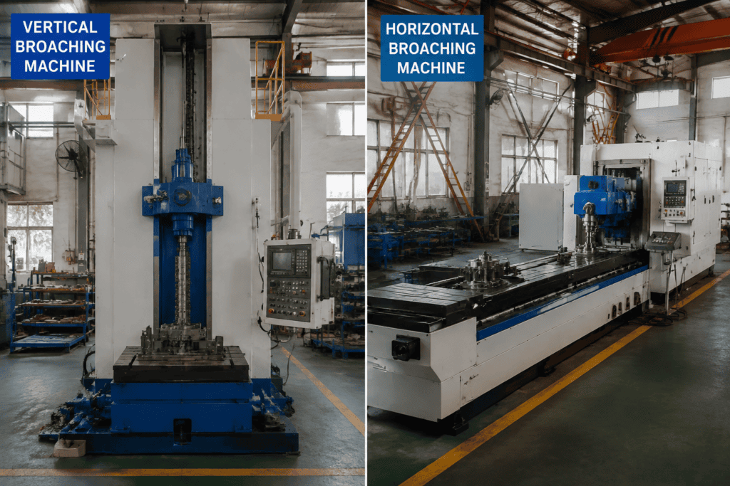 Vertical and horizontal broaching machine layouts compared