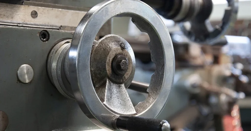 What Are The Common Failures Of Hydraulic Broaching Machines During Use And How To Solve Them? 4 Lathe handwheel and carriage illustrating a guide to common failures of hydraulic broaching machines
